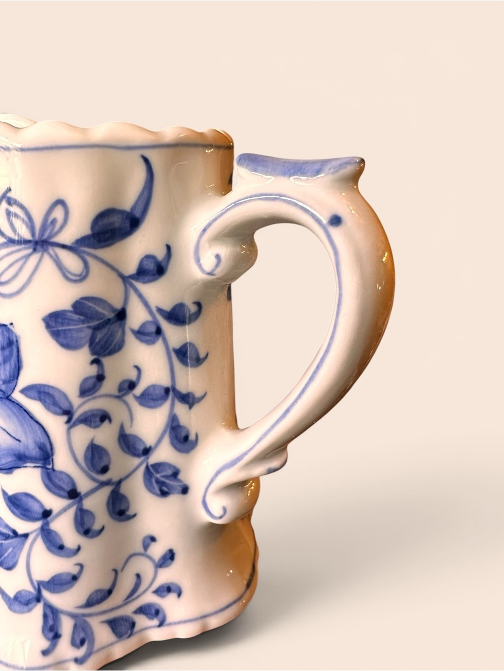 Vintage Andrea by Sadek Blue & White Floral Scalloped Ceramic Creamer Pitcher - Picture 6 of 11
